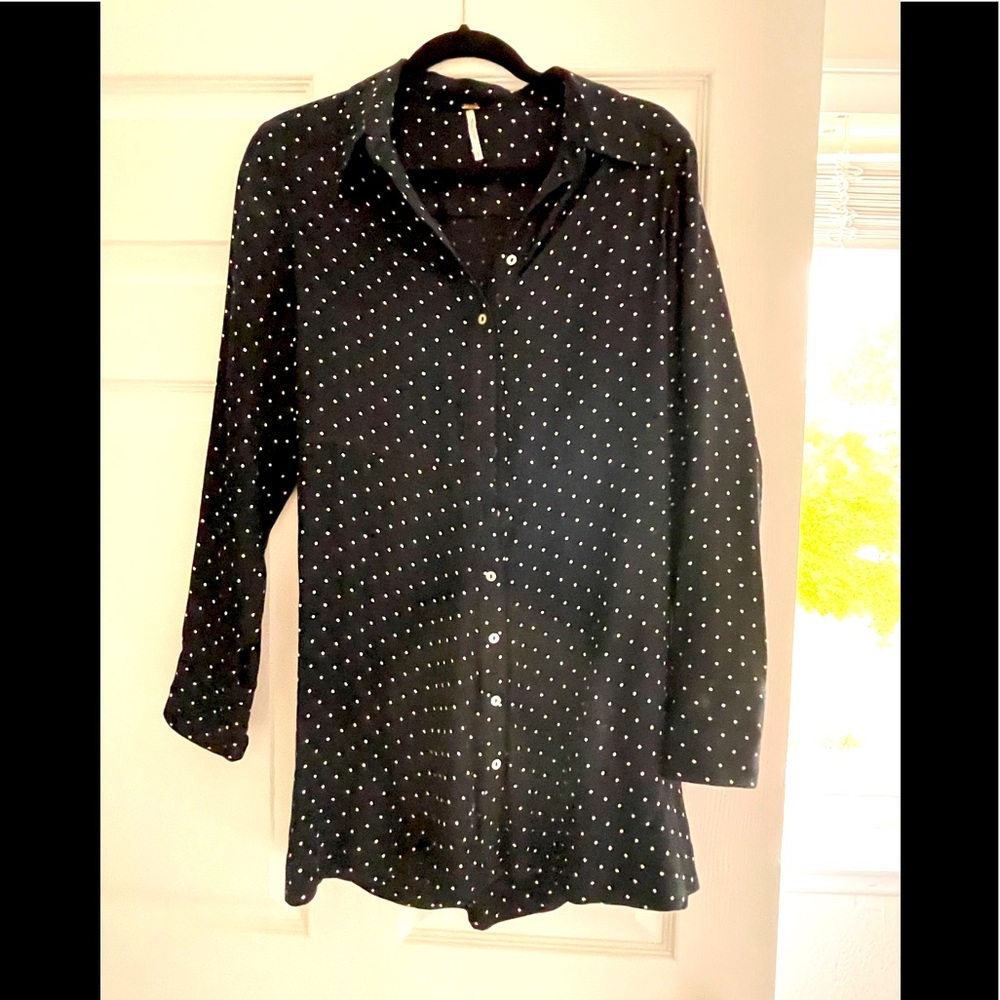 Black and White Polka Dot Button Down Free People Dress